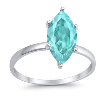 Solitaire Wedding Ring Marquise Simulated Paraiba Tourmaline CZ 925 Sterling Silver